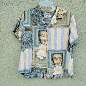 Jams World Short Sleeve Collard Button Down in Ariel Khaki